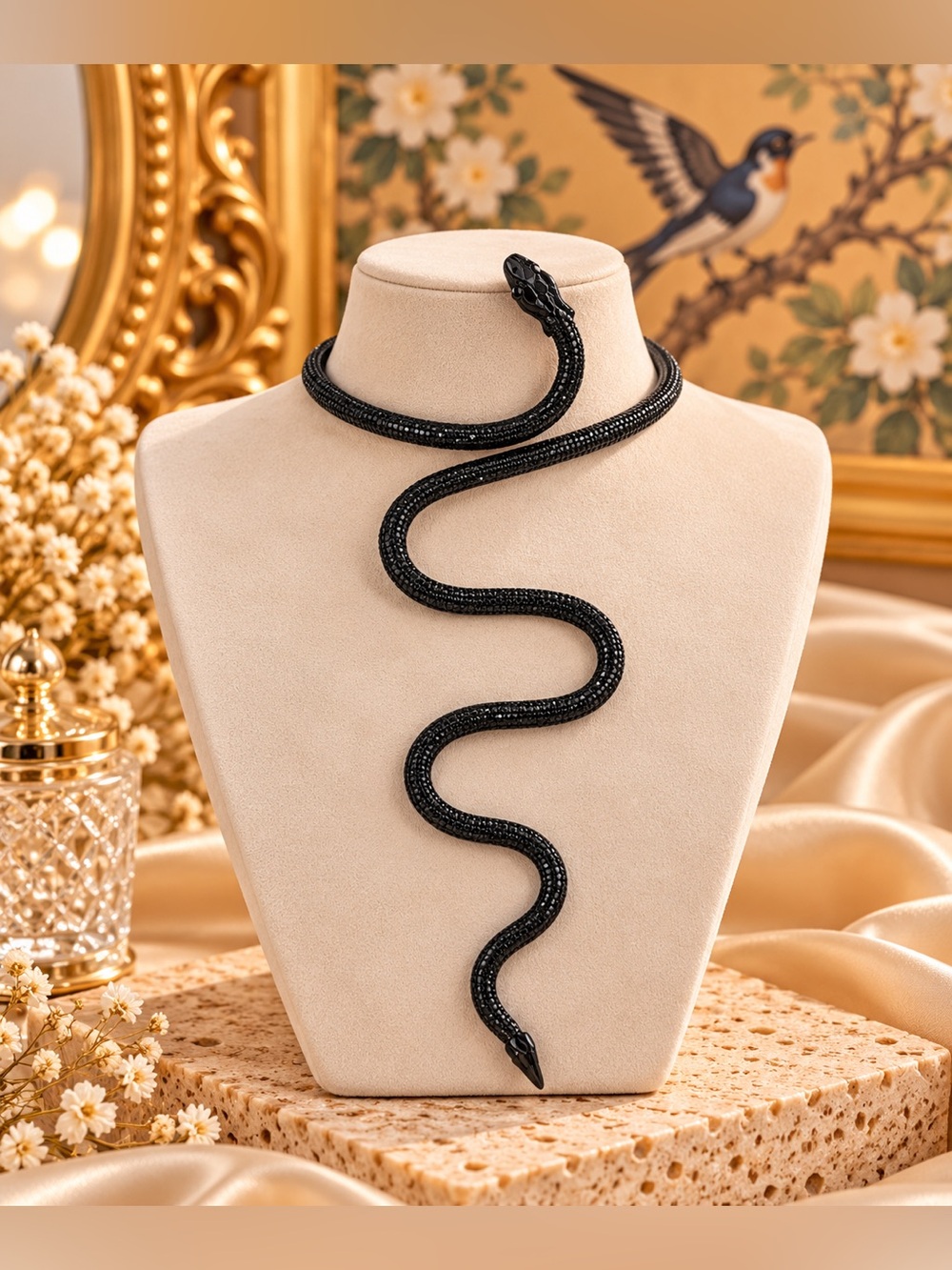 Black Snake Wrap Necklace Statement Choker Adjustable Body Jewelry Fifi’Closet